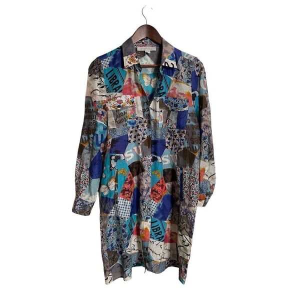 Gerald Darel Cotton Silk Patchwork Butterfly Artsy Shirt Dress Womans 40 - Picture 1 of 12